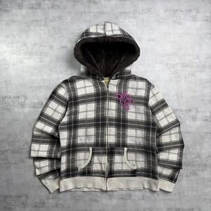Billabong Black and White Plaid Hooded Jacket